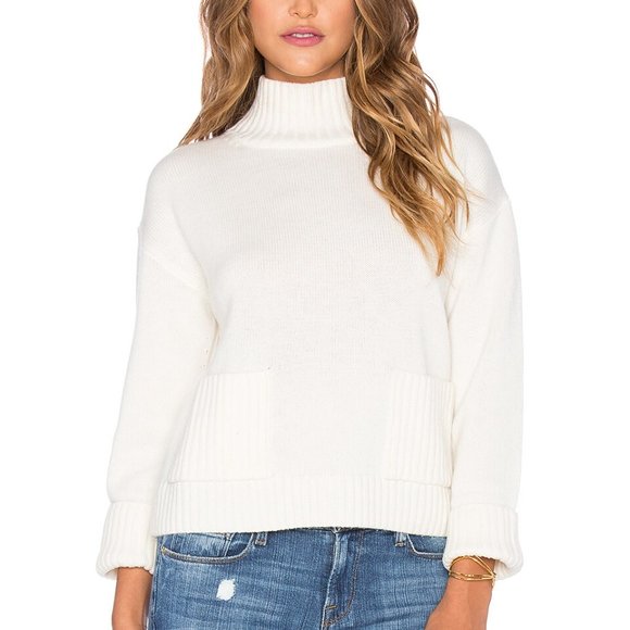 NWT Frame Denim Le Crop Patch Pocket Cashmere Sweater Pullover Oatmeal Small - Picture 2 of 8